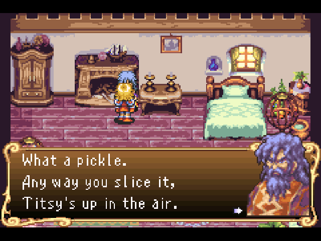 NPC: "What a pickle. Any way you slice it, Titsy's up in the air."
