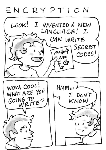 Keir: Look! I invented a new language! I can write secret codes! Me: Wow, cool! What are you going to write? Keir: Hmmm... I dont know.