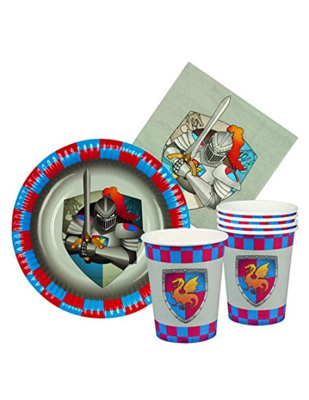 Boland 44013 - Service de Table composé de 6 Assiettes, 6 gobelets de 18 cm et 12 Serviettes, thème Knights & Dragons, Multicolore