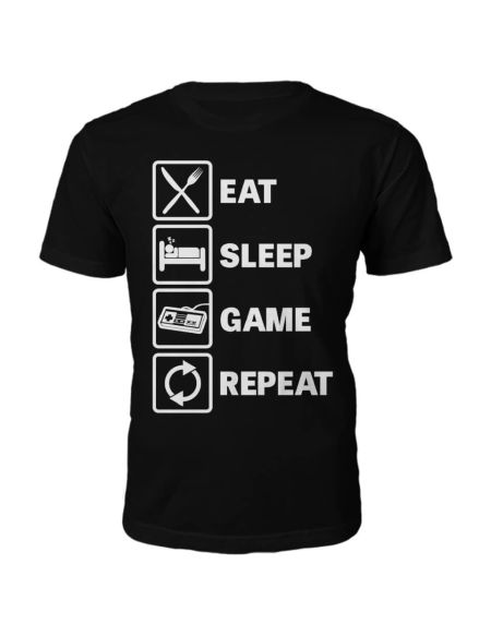 T-Shirt Unisexe Eat Sleep Game Repeat -Noir - S - Noir