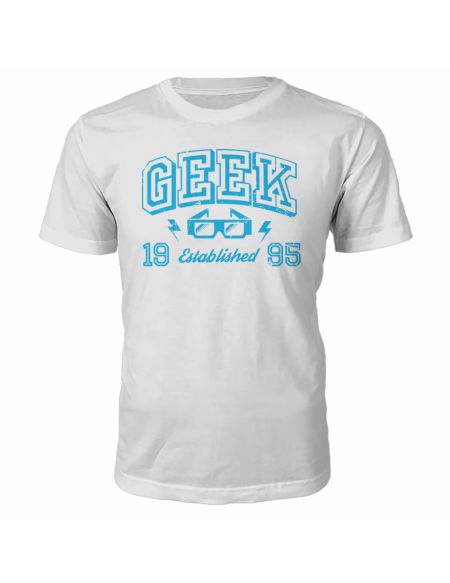 T-Shirt Geek Established 1990's -Blanc - XL - 1995