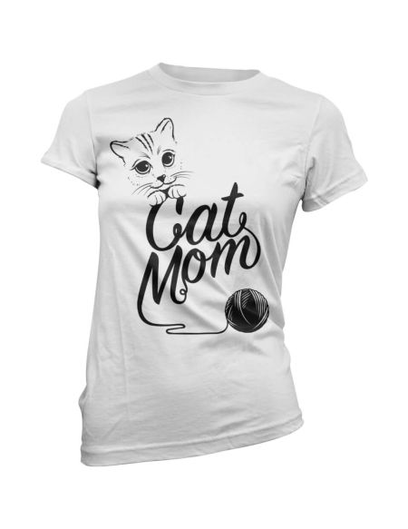 T-Shirt Femme Cat Mom - Blanc - S - Blanc