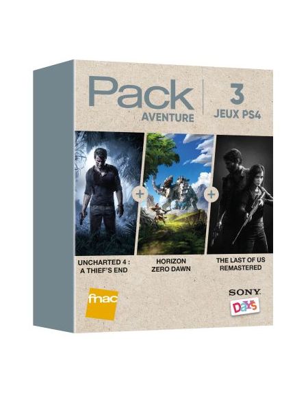 Pack Fnac 3 Jeux Aventure PS4 Uncharted 4 A Thief's End + Horizon Zero Dawn + The Last Of Us Remastered