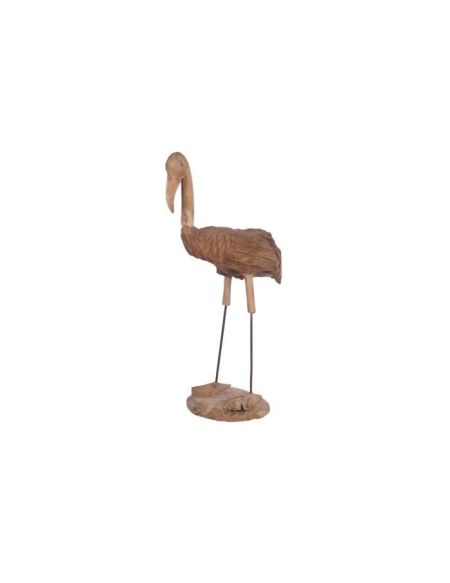 Flamant rose en teck naturel - 100 cm - Marron naturel