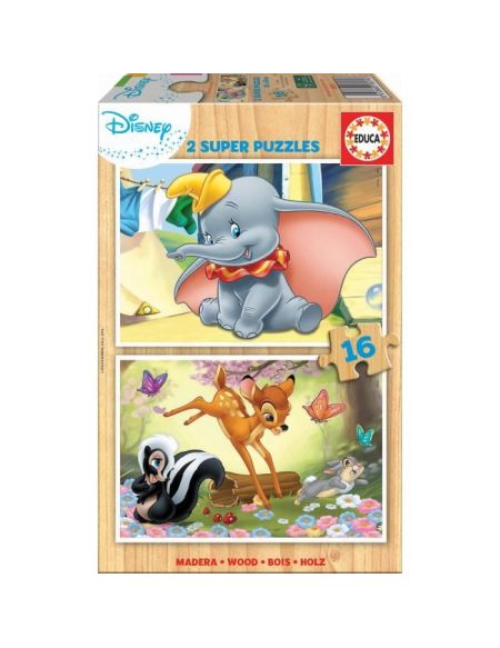 EDUCA - Puzzle - 2x16 BOIS DISNEY ANIMALS - BAMBI + DUMBO