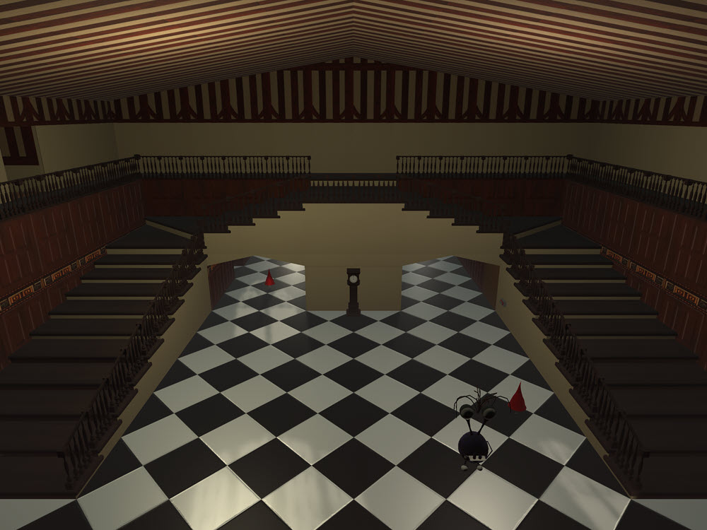 The clock in the hall in Winst0n's Manor and stairs