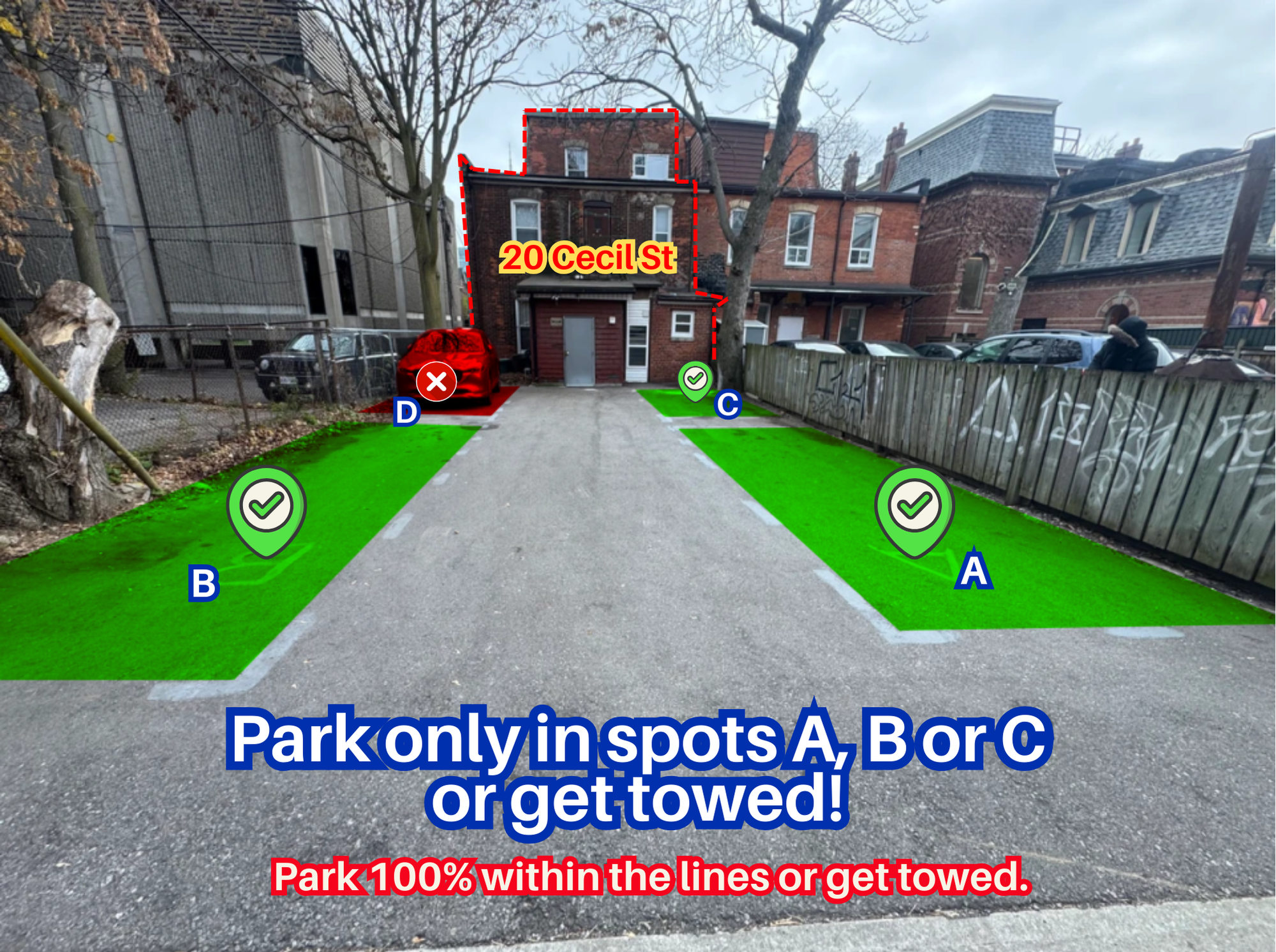 Photo of 20 Cecil St. - Parallel Spots A, B or C Only