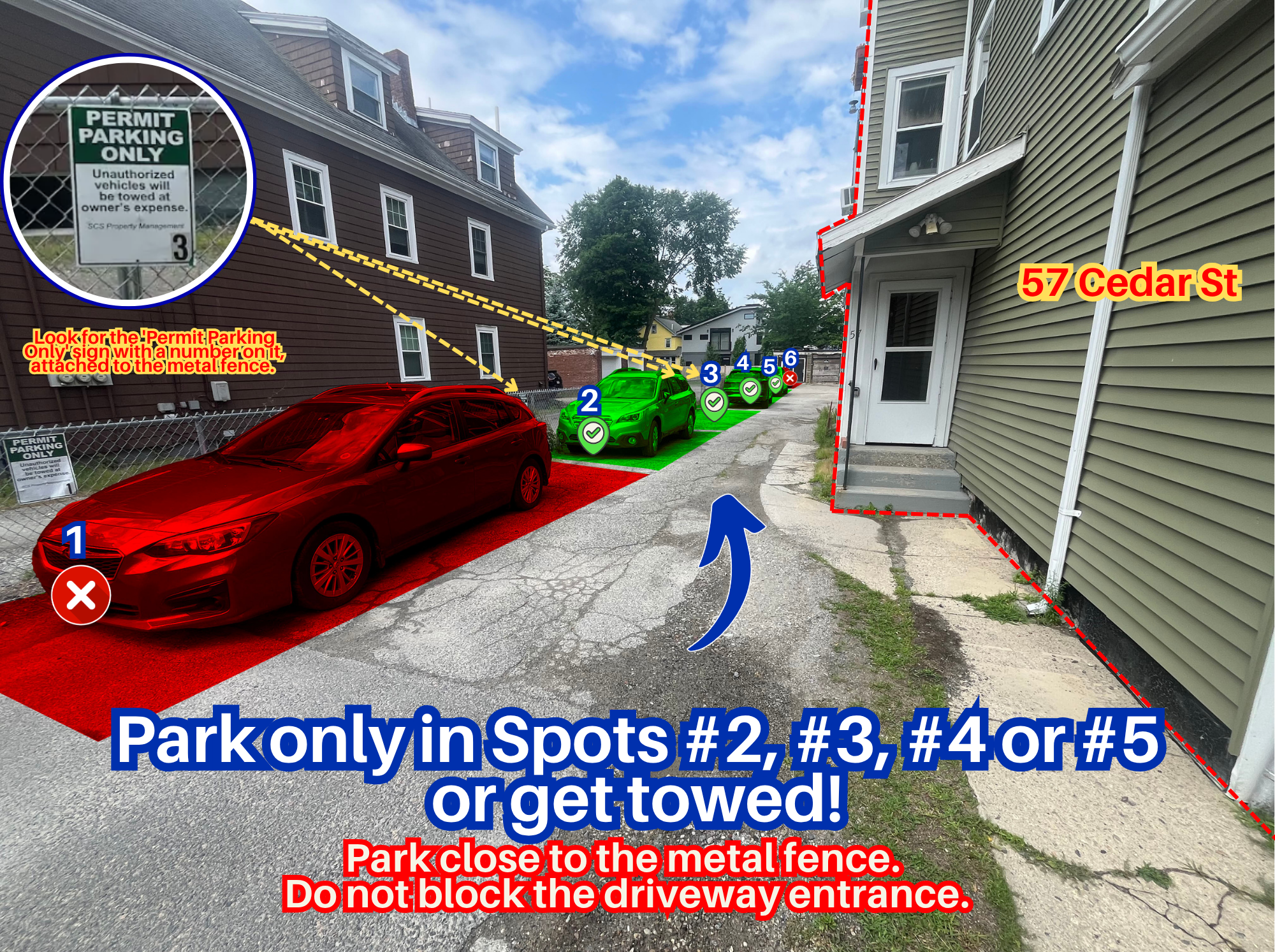 Photo of 57 Cedar St. - Parallel Spots #2, #3, #4 or #5 Only