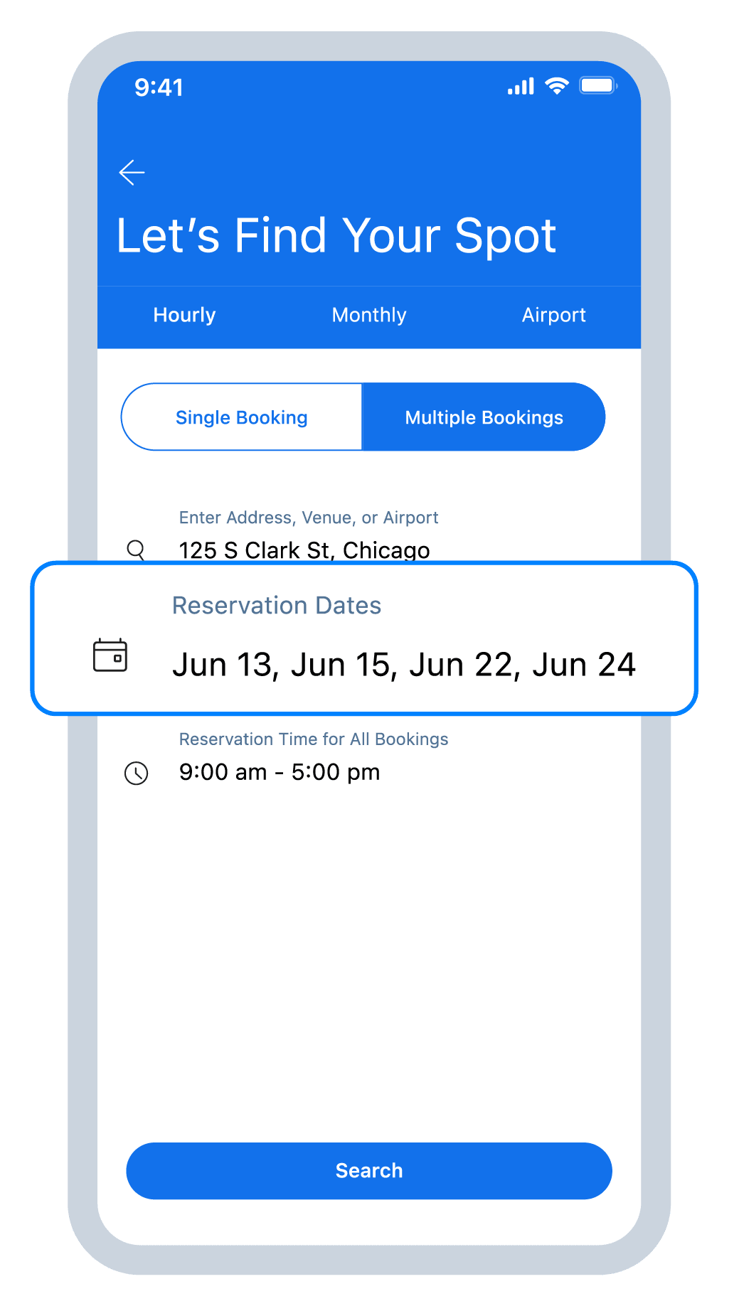 Screenshot of phone with multiple reservation days selected