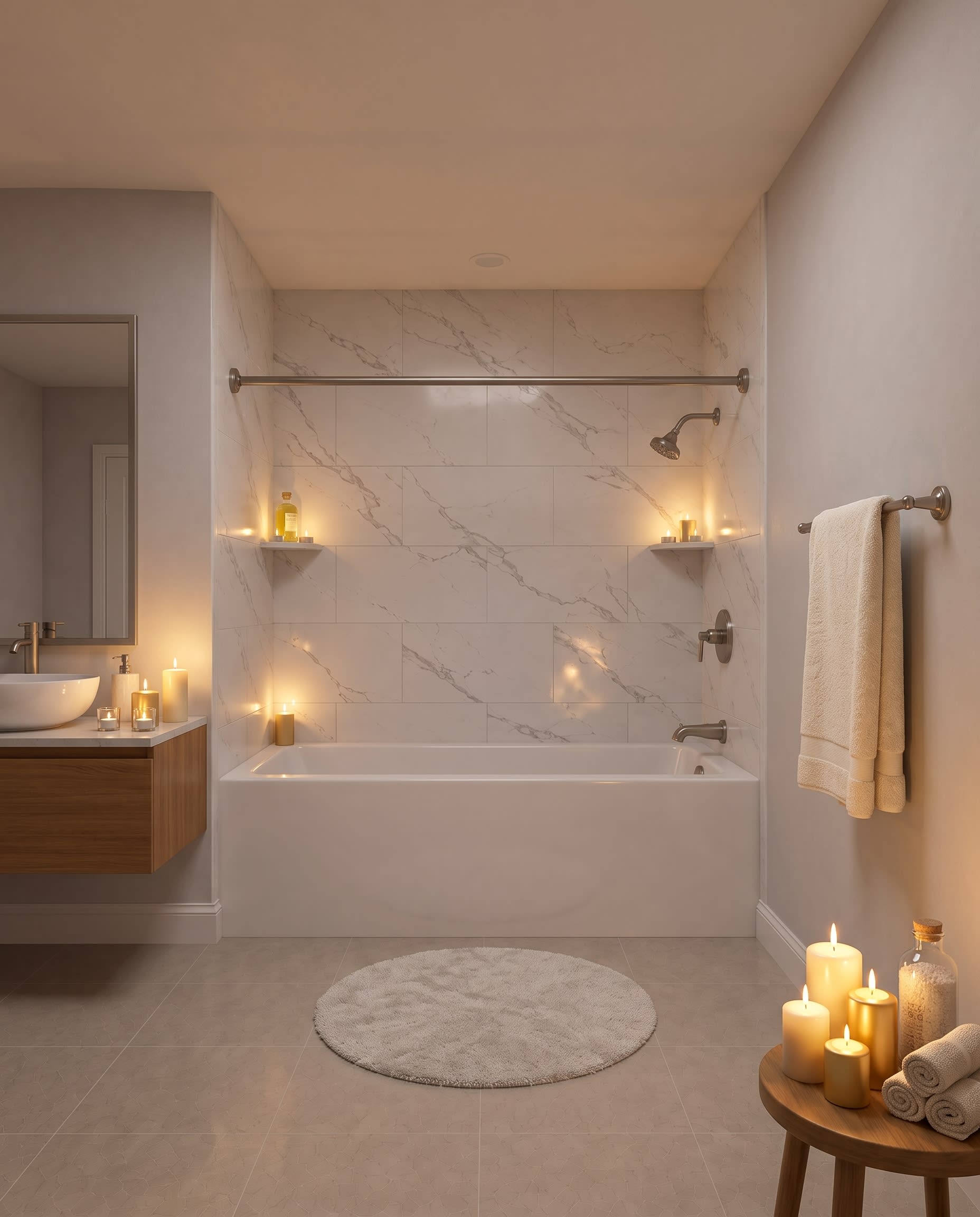 A finished VizaBath shower backed by a lifetime warranty
