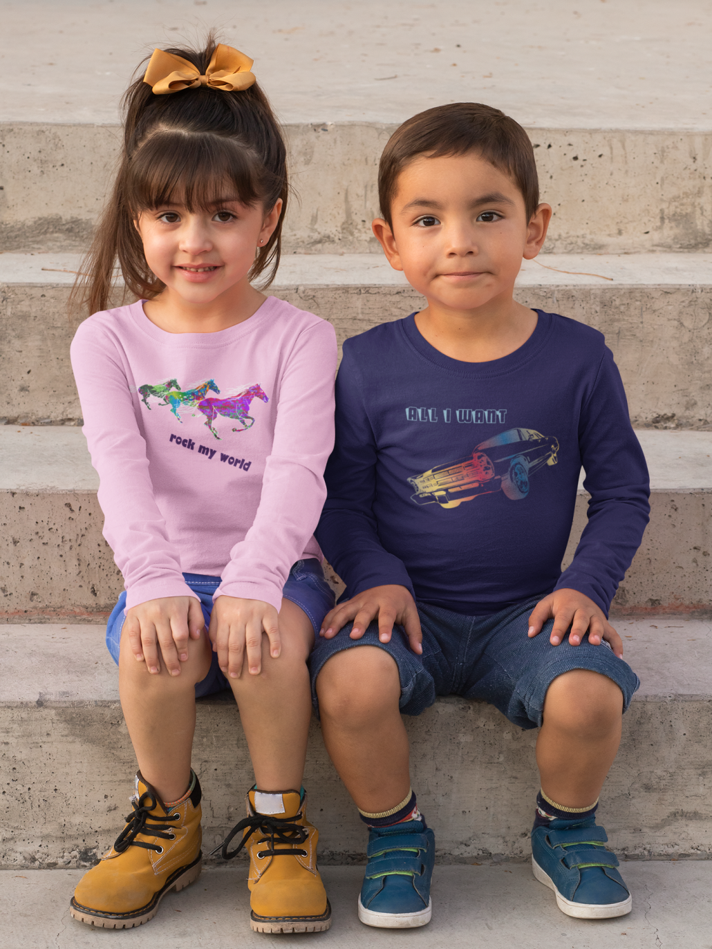 Boy and girl with custom T-shirts
