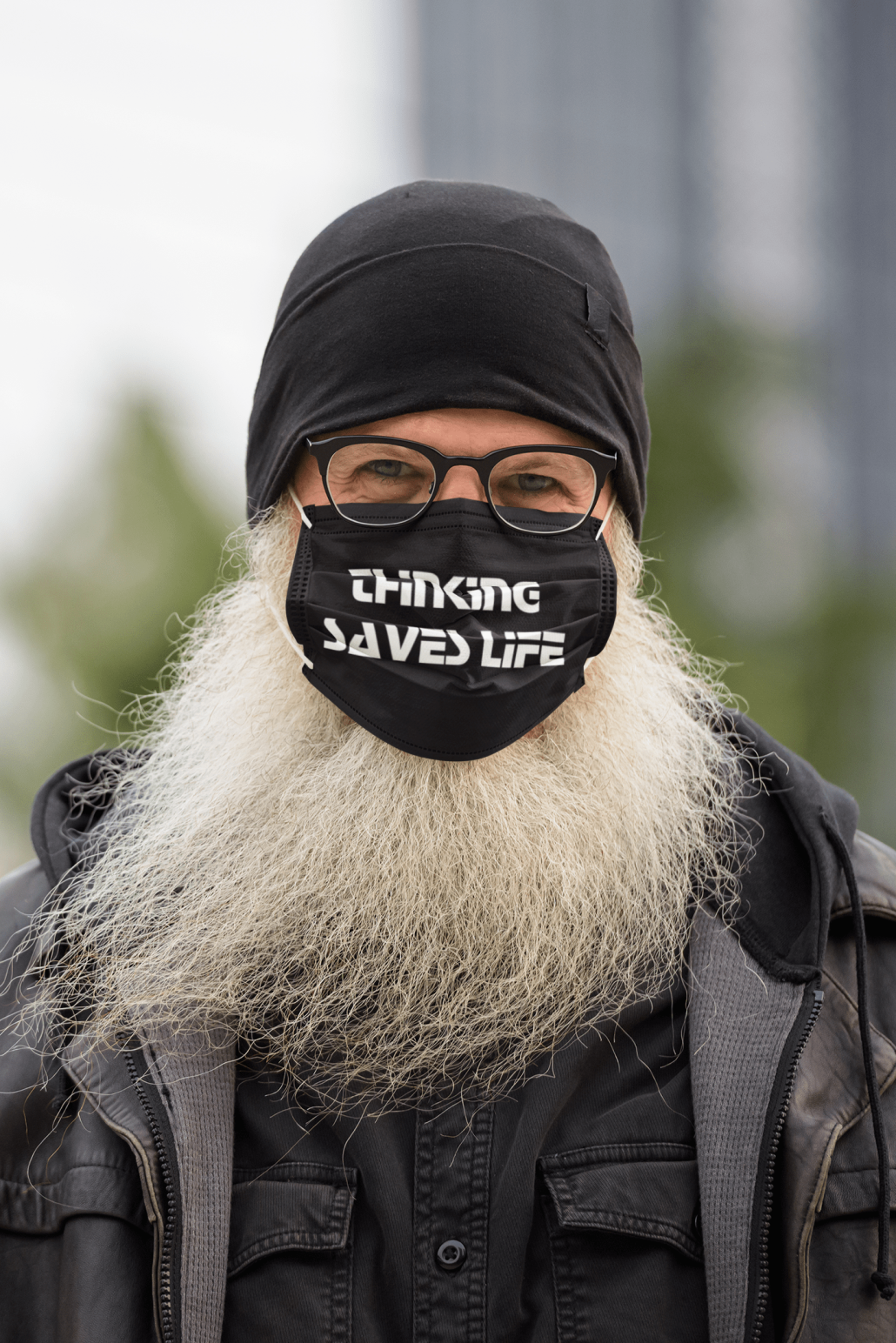 Man with beard and custom face mask