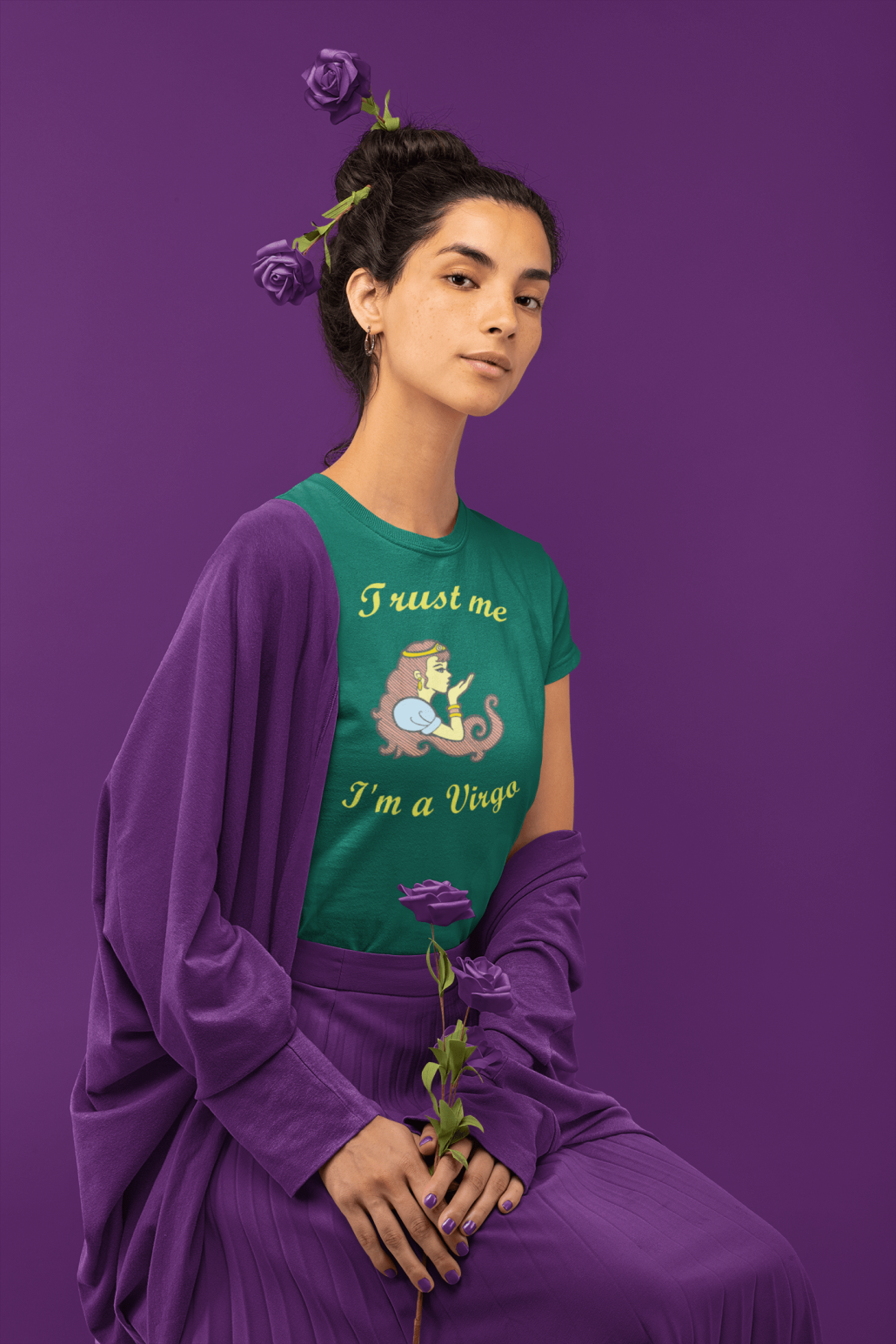 Girl with custom virgo shirt