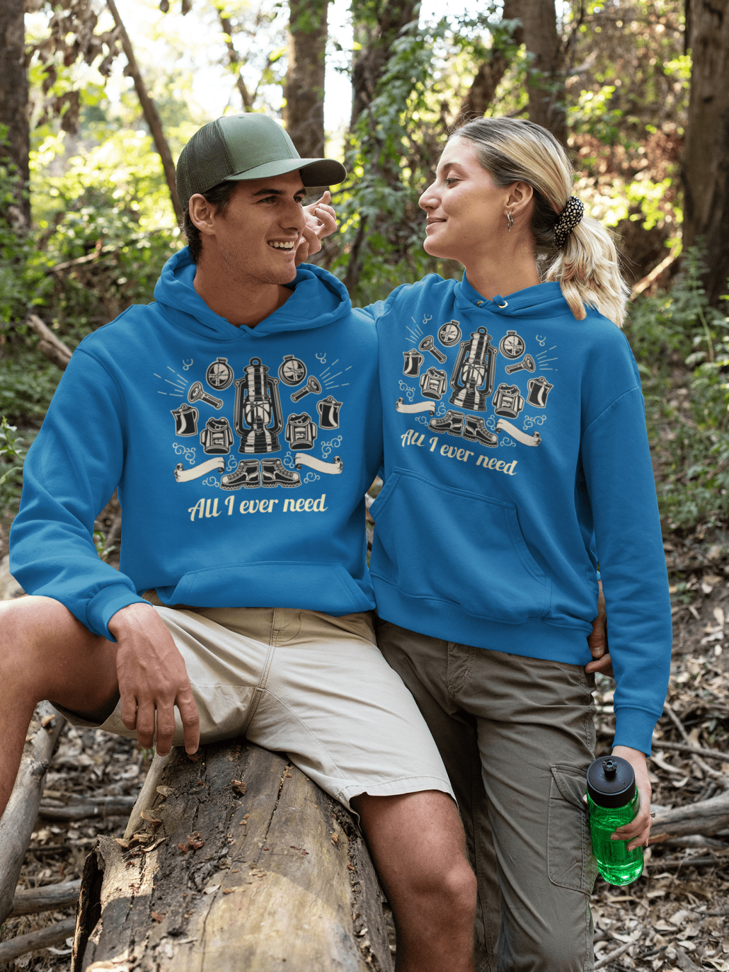 Matching hoodies with camping design