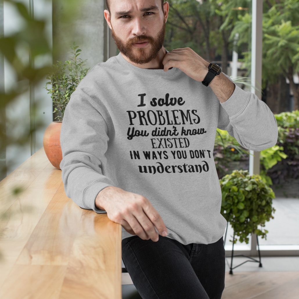 Guy wearing custom slogan sweater