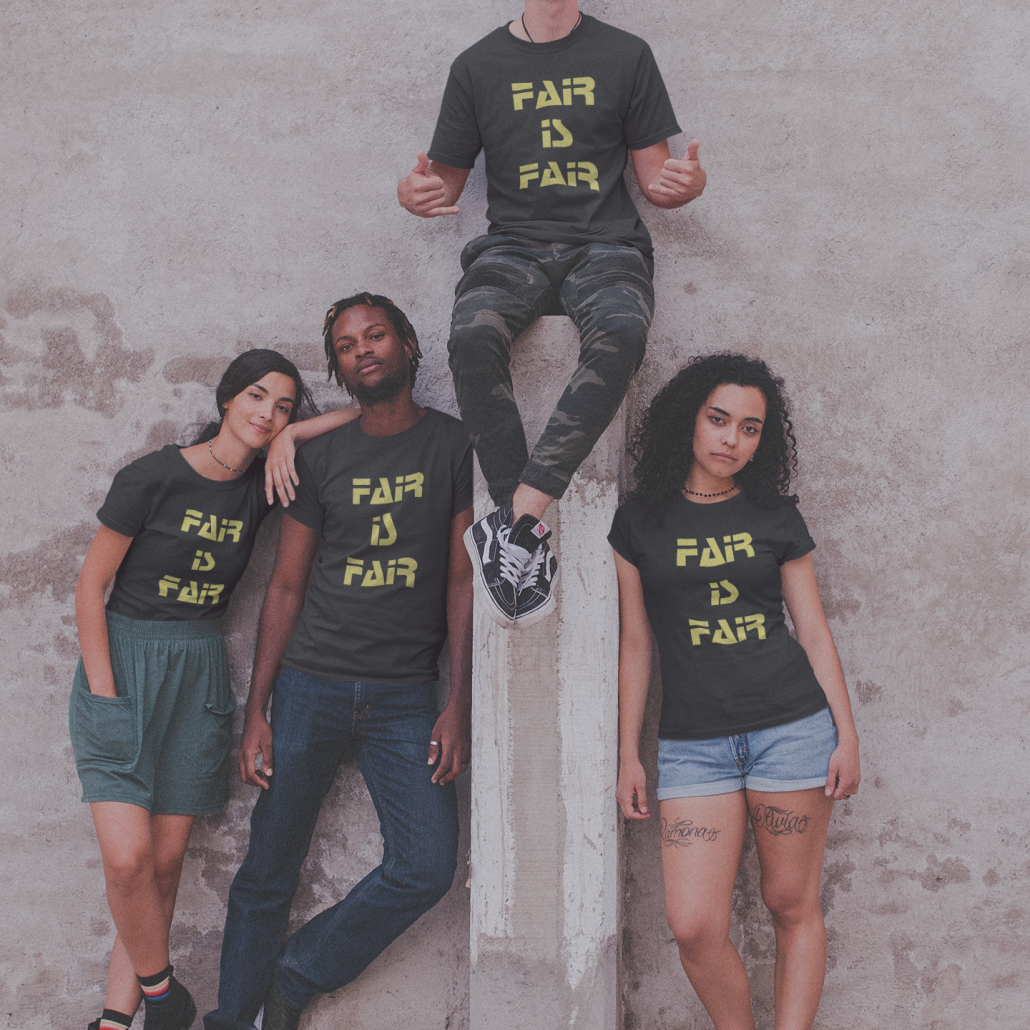 goup wearing custom message shirts