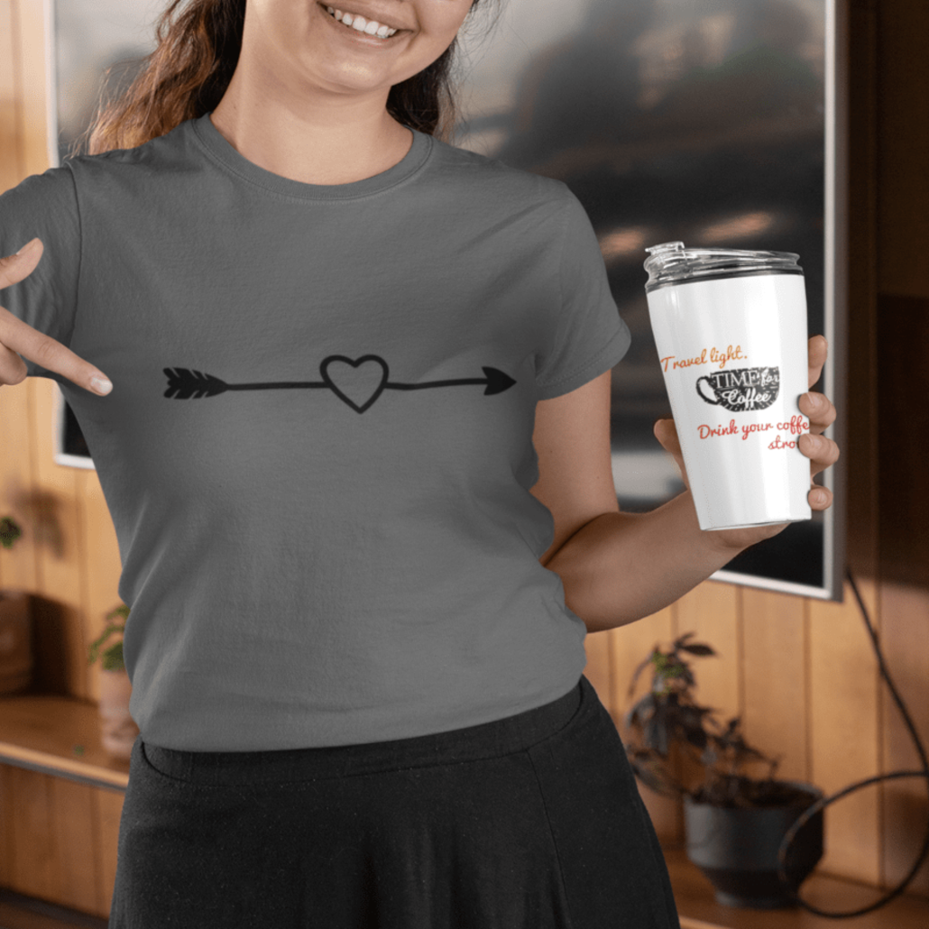 woman  holding a custom travel mug