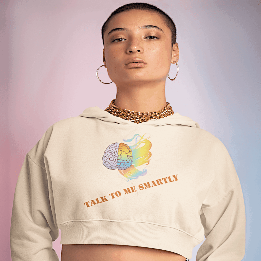 Girl with cropped hoodie and design