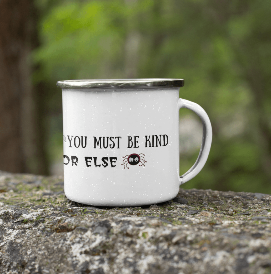 Custom enamel cup with text and design