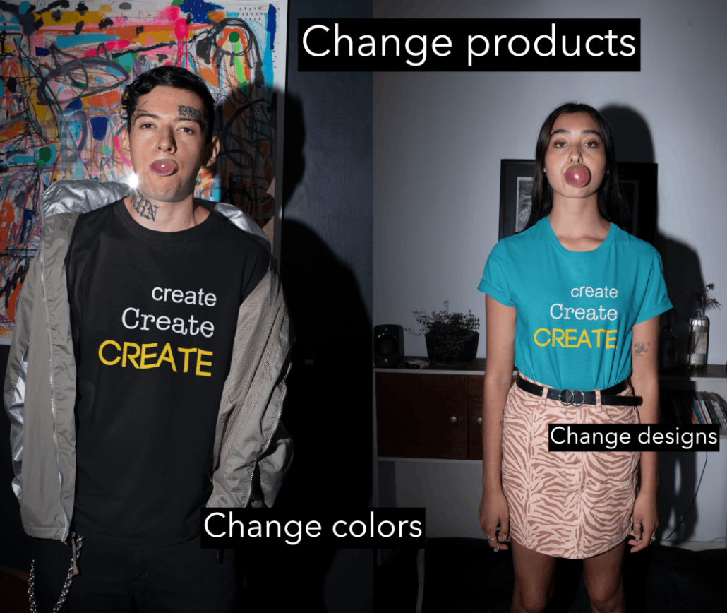 Two grungy looking teenagers with custom t-shirts