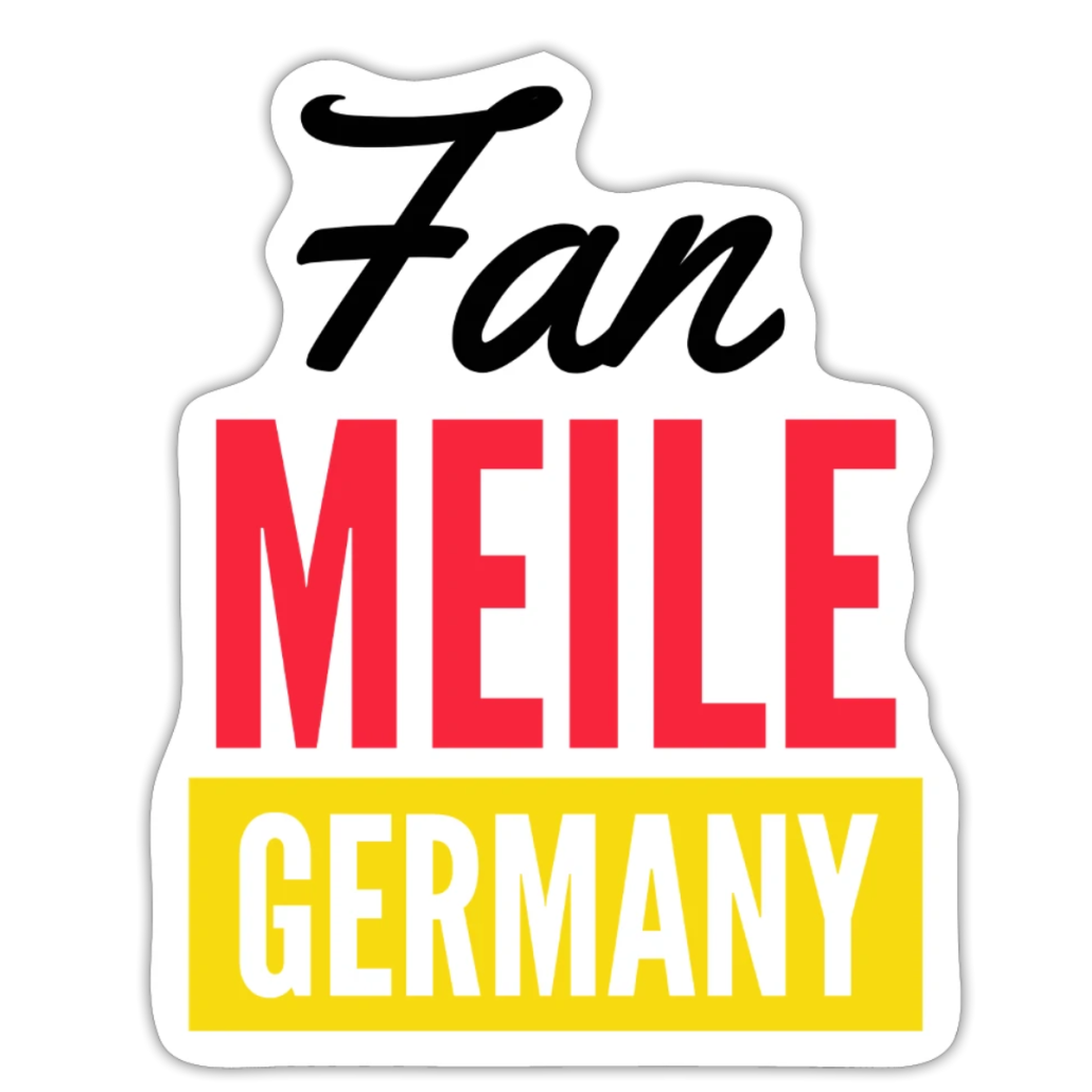 Aufkleber mit Schriftzug „Fan Meile Germany“ in Schwarz, Rot und Gelb auf weißem Hintergrund.