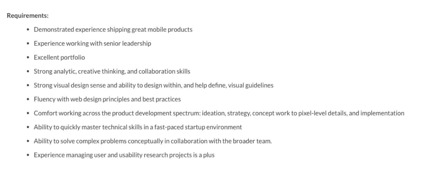 UX design job requirements