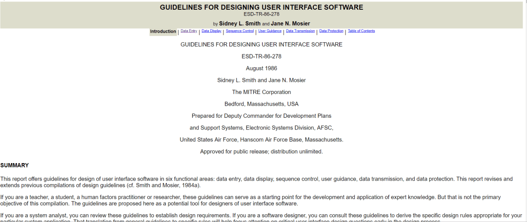 Guidelines for Designing User Interface Software by Sidney Smith and Jane Mosier