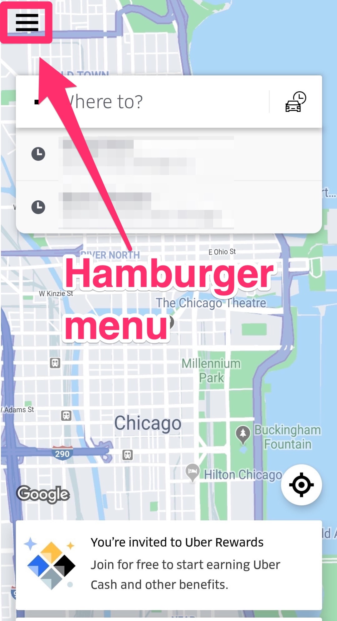 e-commerce UX - Hamburger Menu Uber