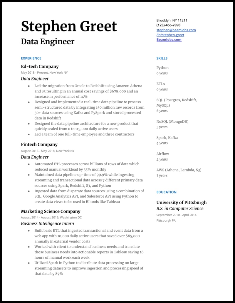 How To Build the Perfect Data Engineer Resume — With Examples