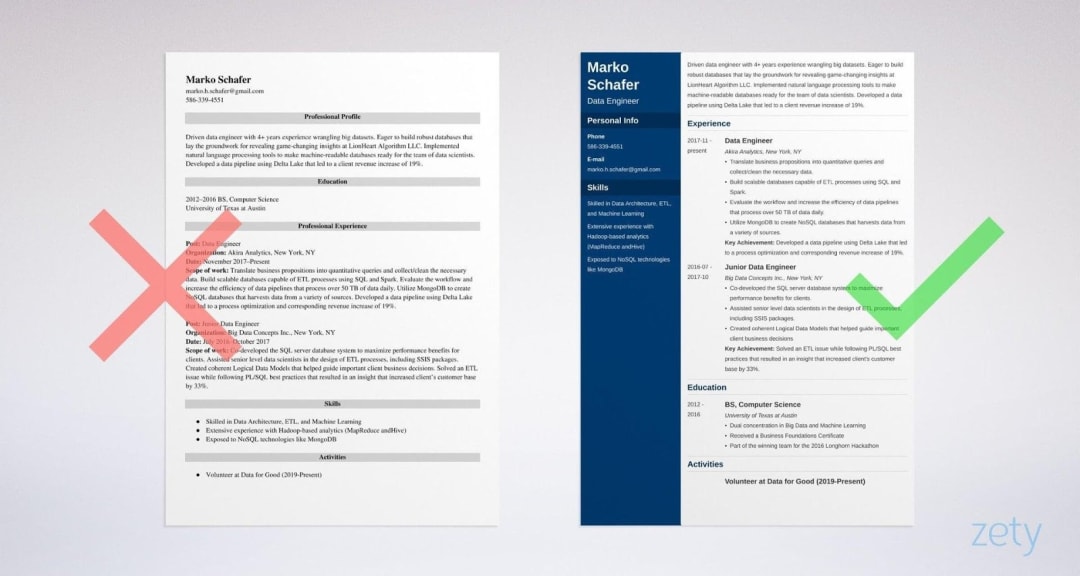 Data Engineer Resume Example: Bad vs. Good