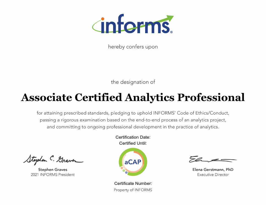 Data Analyst Certifications - Associate Certified Analytics Professional (aCAP)