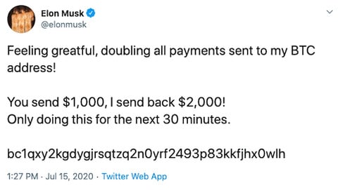 Elon Musk Bitcoin message - Twitter Hijacking