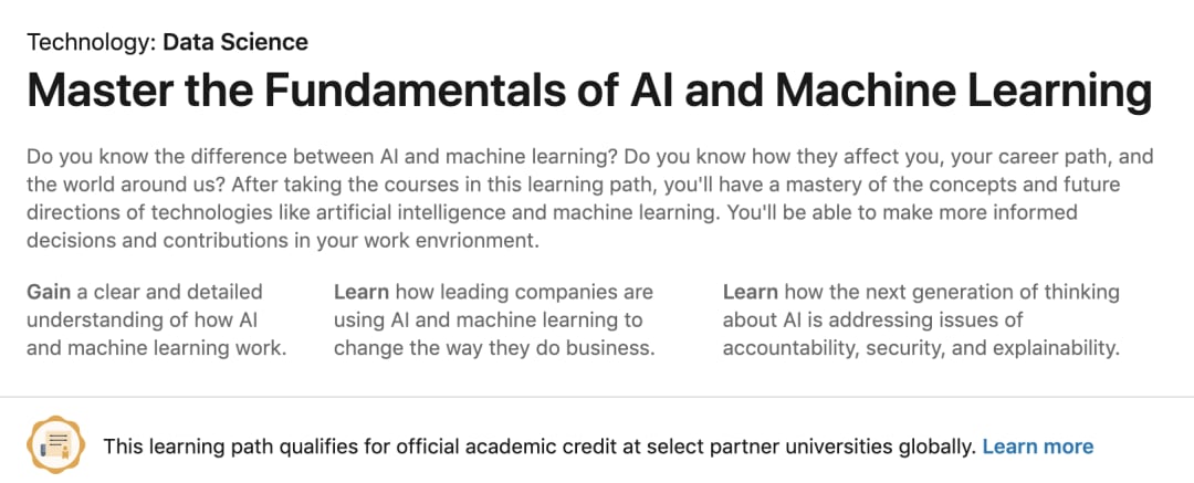 AI Certificate Master the Fundamentals of AI and Machine Learning: Learning Path from LinkedIn Learning—Lynda