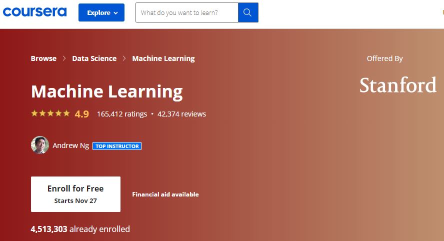 machine learning certification: Machine Learning From Stanford University
