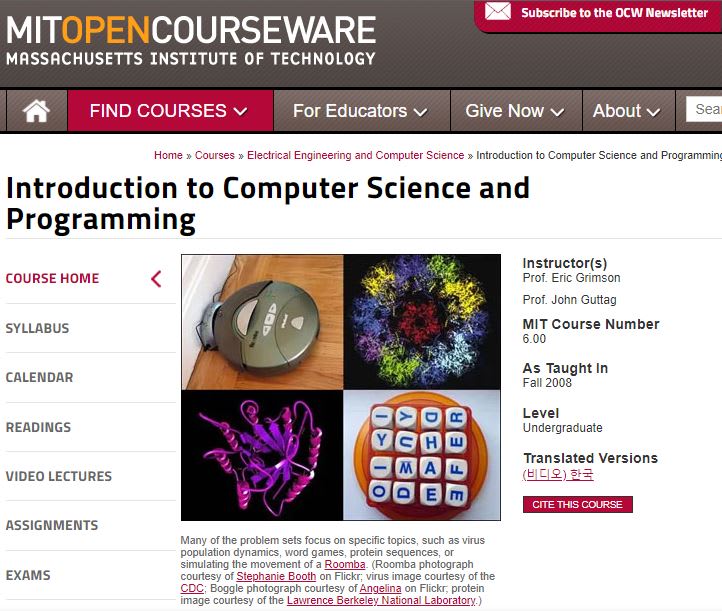 free online coding classes: Introduction to Computer Science and Programming
