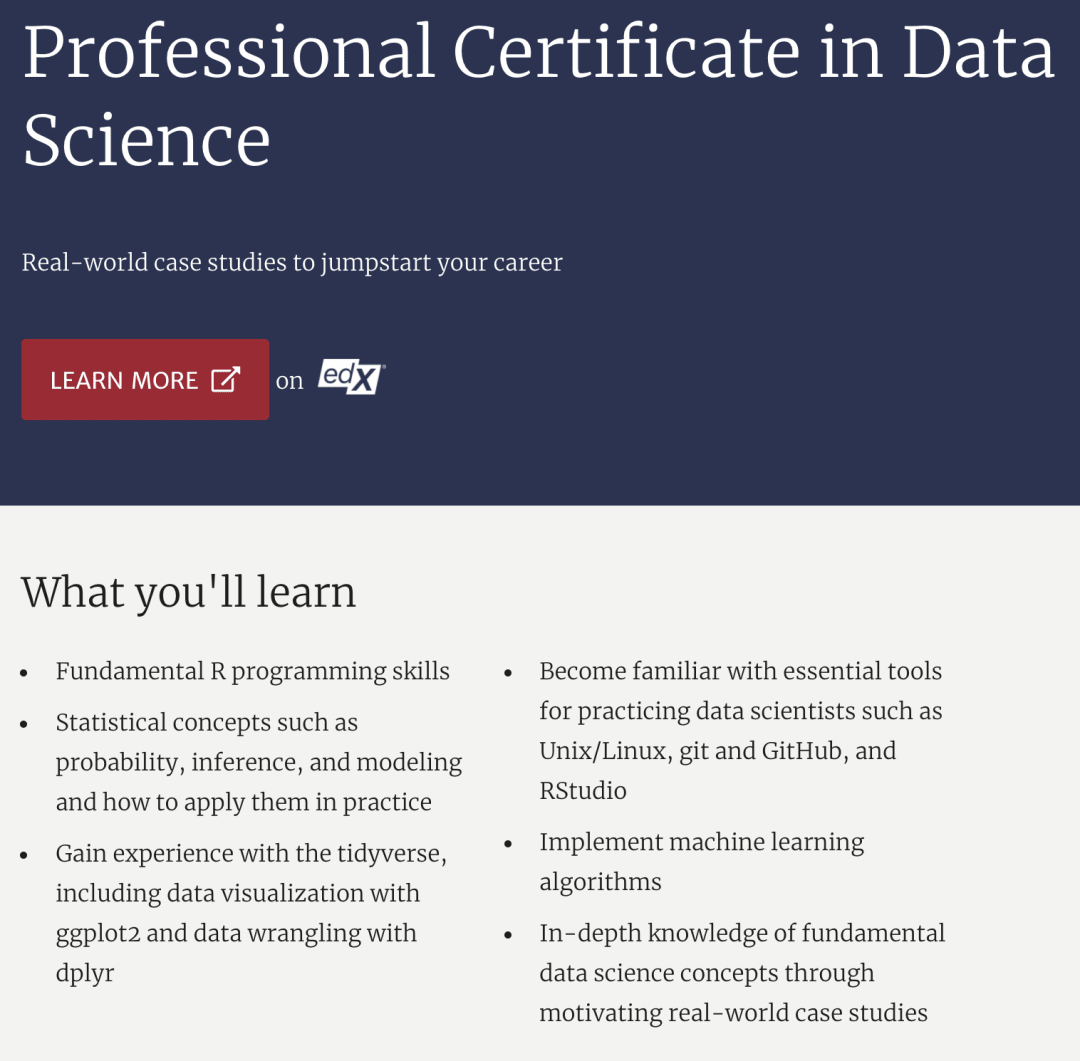 data science certificate: Professional Certificate in Data Science (Harvard)