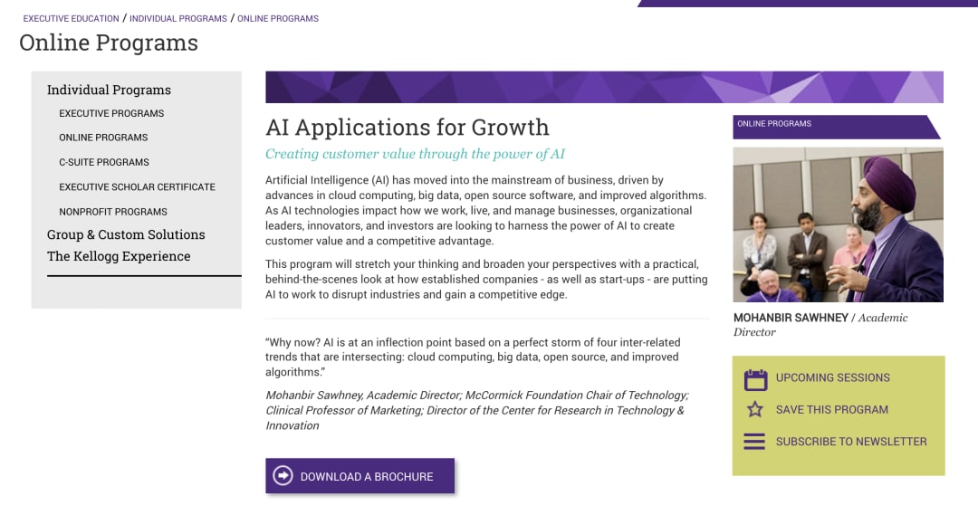 Best Machine Learning Course: AI Applications for Growth (Kellogg Executive Education)