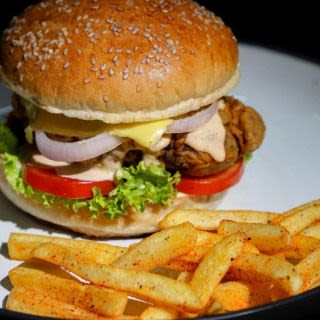 Peri Peri Fried Chicken Burger With Chilli Cheese Sauce