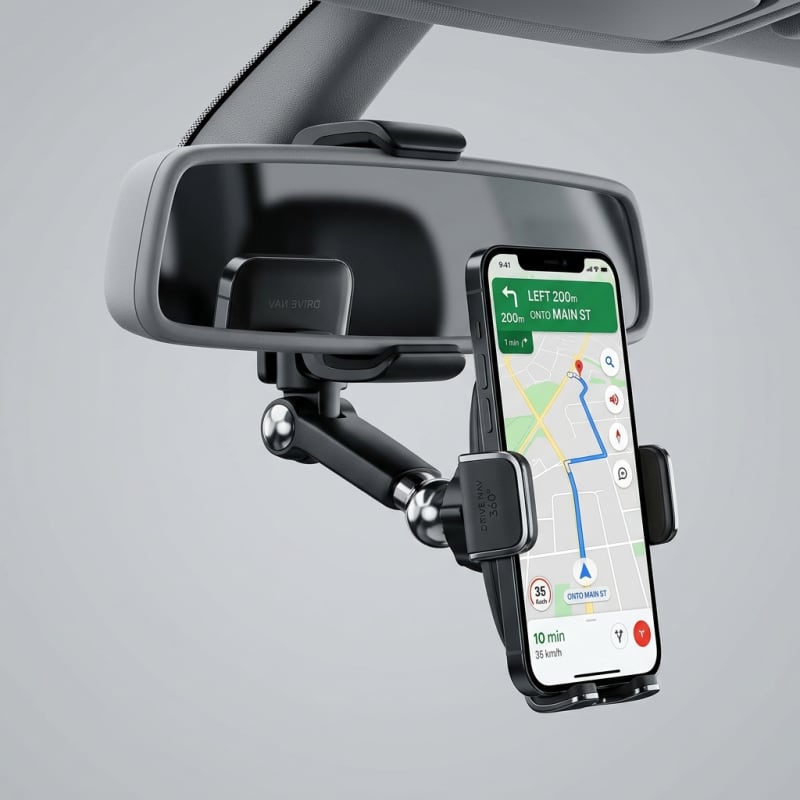 360 Degree Car Rear View Mirror Mobile Phone Holder Adjustable & Secure Fit