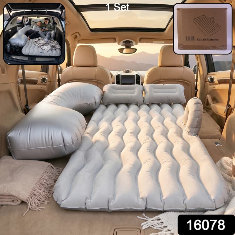 Portable Inflatable Car Air Mattress Bed Set with Pump & Pillows (Premium Grey Edition)