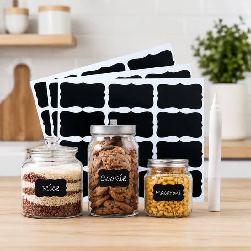 Reusable Chalkboard Spice & Jar Sticker Labels with Liquid White Marker