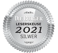 Die Burger Leserskeuse 2021 Silwer Awards logo on a white background.