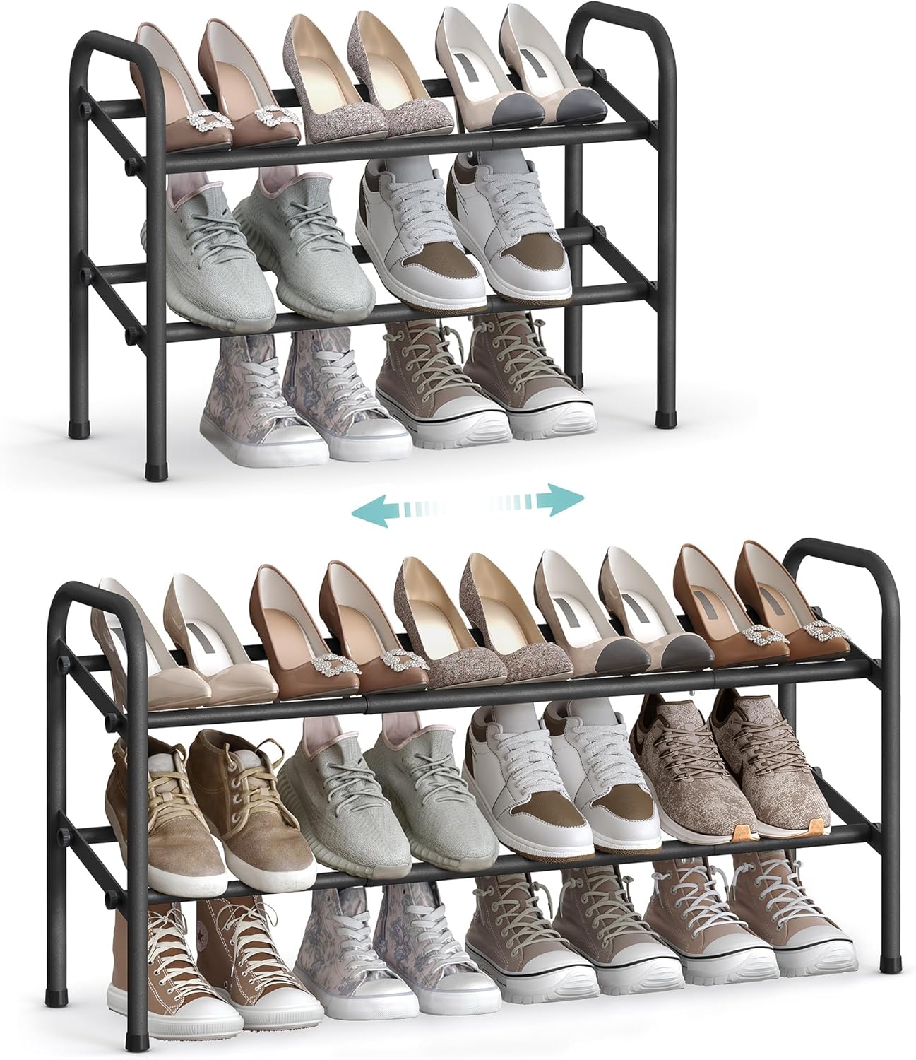 SONGMICS Bamboo Shoe Rack, Shoe Cabinet with Sofa, Shoe Bench with 3 Shelves, 90 x 45
