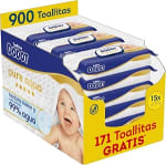 900 toallitas Dodot Pure Aqua son 15 Packs de 60 unidades por 32.45€ Amazon