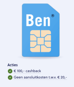 20GB Data + 200sms/min voor 4,33 euro per maand (24 maanden icm cashback)
