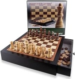 Aquamarine Games Ajedrez y Damas FSC100% de Madera con Cajones por 28.99€