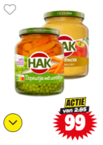 Alle Hak groente of appelmoes voor €0,99 bij Dirk