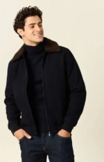 Blouson col aviateur zippé bleu marine homme pour 31,99€