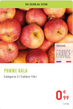 Pomme Gala cat. 2, calibre 136+ à 0,99€