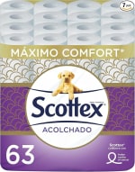 Scottex Acolchado Papel Higiénico 63 rollos 3 capas confort y suavidad por 19,94€